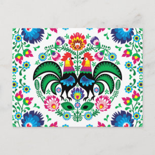 四角いポーランドルースターパターン シーズンポストカード