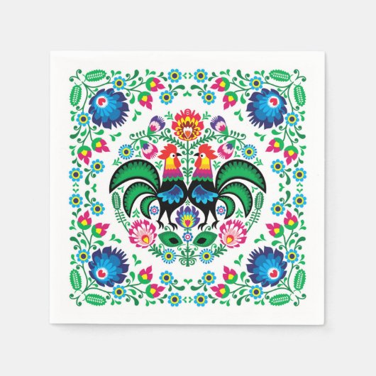 四角いポーランドルースターパターン スタンダードカクテルナプキン (正面)