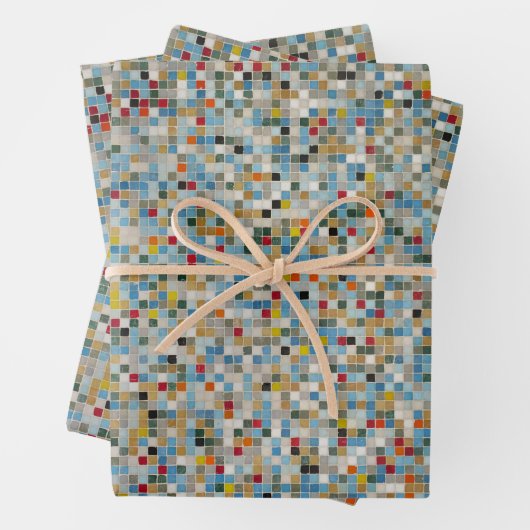 四角いモザイク数々のカラーのタイル模様(写真) ラッピングペーパーシート (インサイチュ)