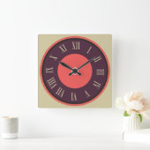 四角い丸い紫 – 赤ローマ数字 スクエア壁時計 (ホーム)