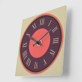 四角い丸い紫 – 赤ローマ数字 スクエア壁時計 (傾斜)