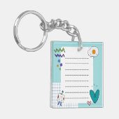 四角い可愛いドードル漫画メモのメモ キーホルダー (正面左)