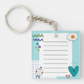 四角い可愛いドードル漫画メモのメモ キーホルダー (正面)