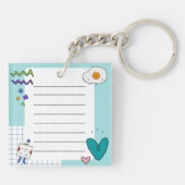 四角い可愛いドードル漫画メモのメモ キーホルダー (裏面)