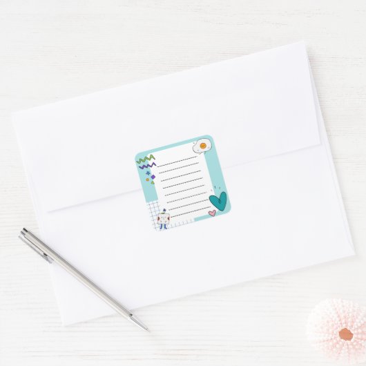 四角い可愛いドードル漫画メモのメモ スクエアシール (封筒)