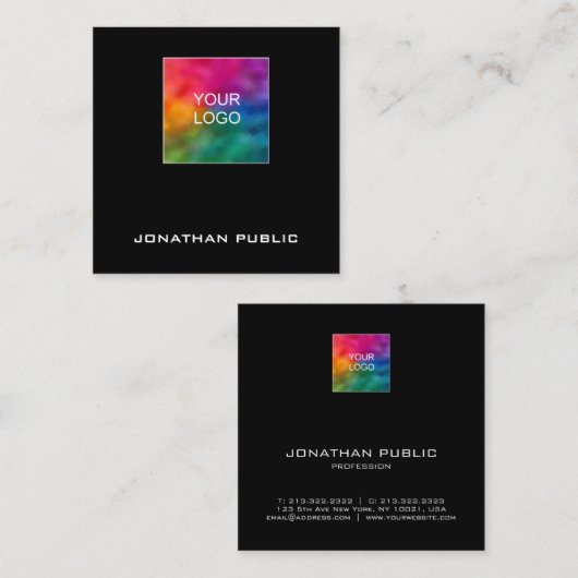 四角い名刺を追加ロゴを黒にアップロード スクエア名刺 (正面/裏面)