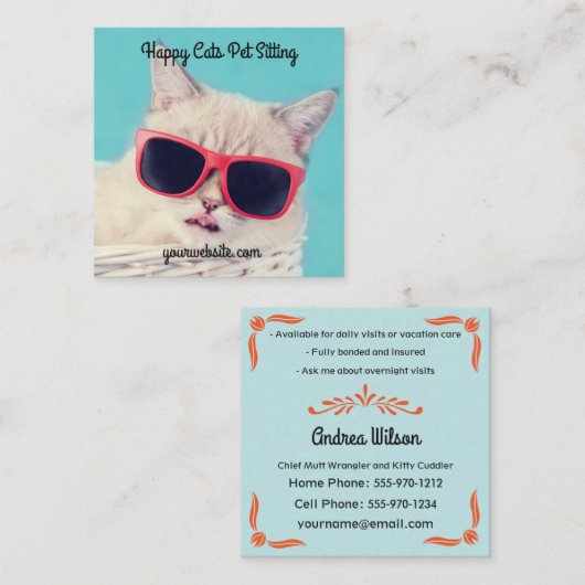 四角い形をしたペットのシッティングシッタービジネスカード スクエア名刺 (正面/裏面)