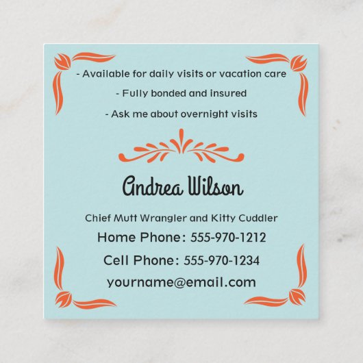 四角い形をしたペットのシッティングシッタービジネスカード スクエア名刺 (裏面)