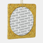 四角い枠に丸い金ゴールドの葉+写真 セラミックオーナメント (右)