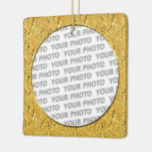 四角い枠に丸い金ゴールドの葉+写真 セラミックオーナメント (左)
