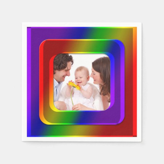四角い枠の色はII +あなたの写真 スタンダードカクテルナプキン (正面)