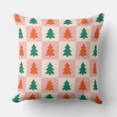 四角い模様のピンクの愛らしいクリスマスツリー クッション (正面)