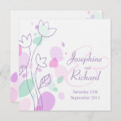 四角い結婚式を招待グラフィックモダンフラワー花びら 招待状 (正面/裏面)