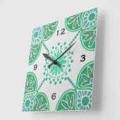 四角い緑のタイルパターンの壁時計 スクエア壁時計 (傾斜)