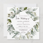 四角い緑 |水彩結婚式招待状 招待状 (正面)