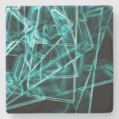 四角い角と「ネオン」のシアンまたはスカイブルーの汚れ ストーンコースター (正面)