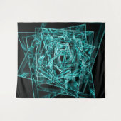 四角い角と「ネオン」のシアンまたはスカイブルーの汚れ タペストリー (正面(横))