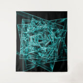 四角い角と「ネオン」のシアンまたはスカイブルーの汚れ タペストリー (正面)