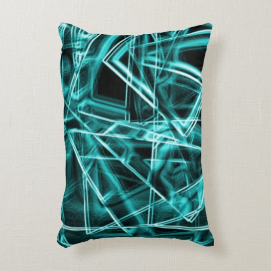 四角い角と「ネオン」のシアンまたは空の青いスポット アクセントクッション (正面(垂直))