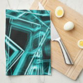 四角い角と「ネオン」のシアンまたは空の青いスポット キッチンタオル (四つ折り)