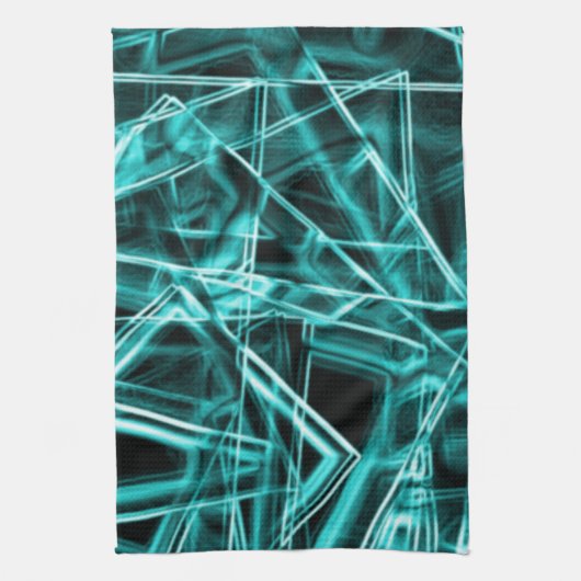 四角い角と「ネオン」のシアンまたは空の青いスポット キッチンタオル (縦)