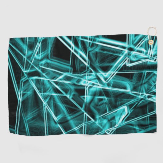 四角い角と「ネオン」のシアンまたは空の青いスポット ゴルフタオル (横)