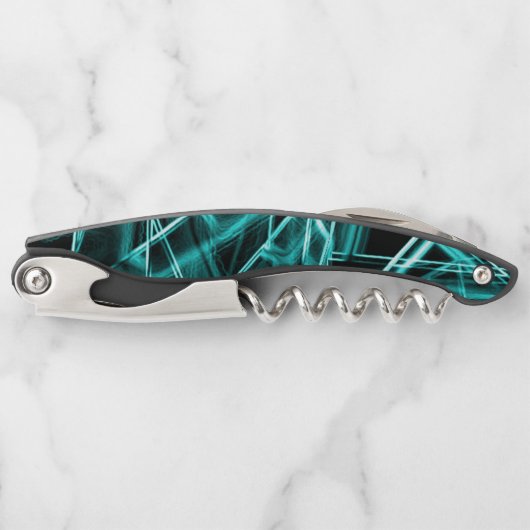 四角い角と「ネオン」のシアンまたは空の青いスポット ソムリエナイフ (正面)