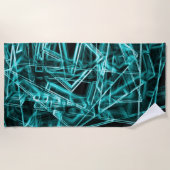 四角い角と「ネオン」のシアンまたは空の青いスポット ビーチタオル (正面)