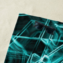 四角い角と「ネオン」のシアンまたは空の青いスポット ビーチタオル