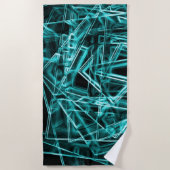 四角い角と「ネオン」のシアンまたは空の青いスポット ビーチタオル (正面)