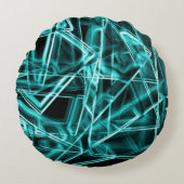 四角い角と「ネオン」のシアンまたは空の青いスポット ラウンドクッション (正面)