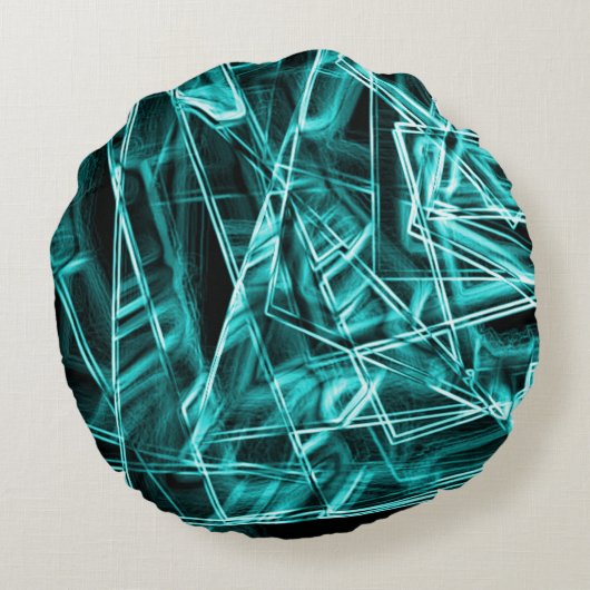 四角い角と「ネオン」のシアンまたは空の青いスポット ラウンドクッション (裏面)