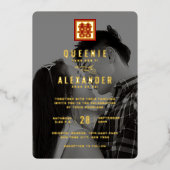 四角い赤のダブル幸せ中国の写真結婚の 箔招待状 (正面)