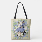 四角い踊りカップル青と花 トートバッグ (裏面)