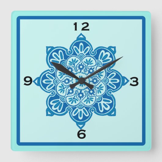 四角い青とターコイズウォールクロック スクエア壁時計 (正面)