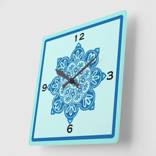 四角い青とターコイズウォールクロック スクエア壁時計 (傾斜)