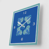 四角い青のタイルのパターンの壁時計 スクエア壁時計 (傾斜)