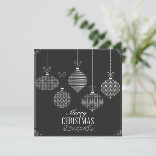 四角い黒と白のクリスマスボール シーズンカード (スタンド正面)