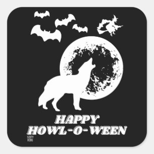 四角おもしろいいステッカー「HAPPY HOWL-O-WEEN 2」 スクエアシール