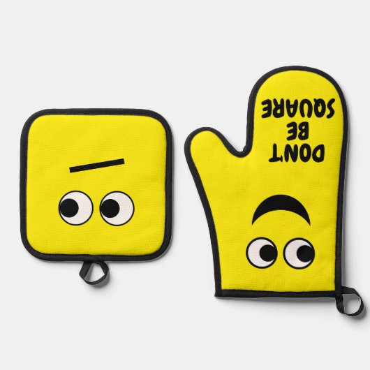 四角おもしろいい漫画でない 鍋つかみ&鍋敷きセット (正面)