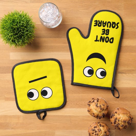 四角おもしろいい漫画でない 鍋つかみ&鍋敷きセット (トップダウン)