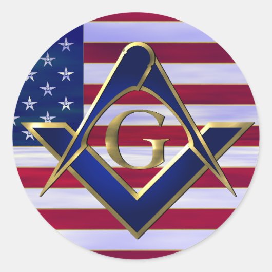 四角とコンパス付きフラグ ラウンドシール (正面)