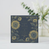 四角ひまわりネイビー結婚イエロー 招待状 (スタンド正面)