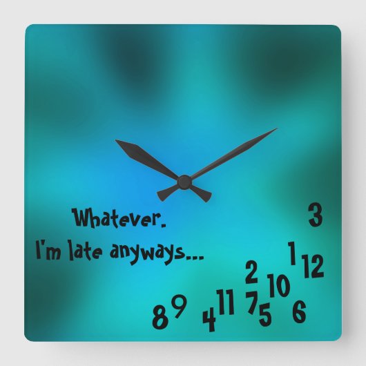 四角カスタム色の緑、青い時計 スクエア壁時計 (正面)