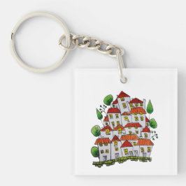 四角キーチェーン(ドードル – 手書き) キーホルダー