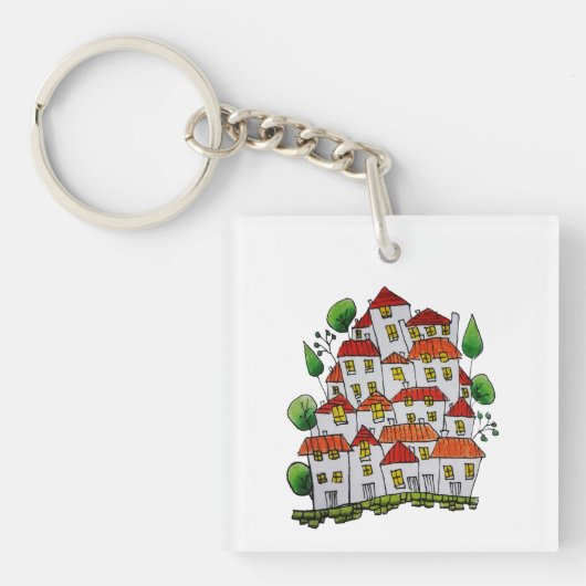 四角キーチェーン(ドードル – 手書き) キーホルダー (正面)