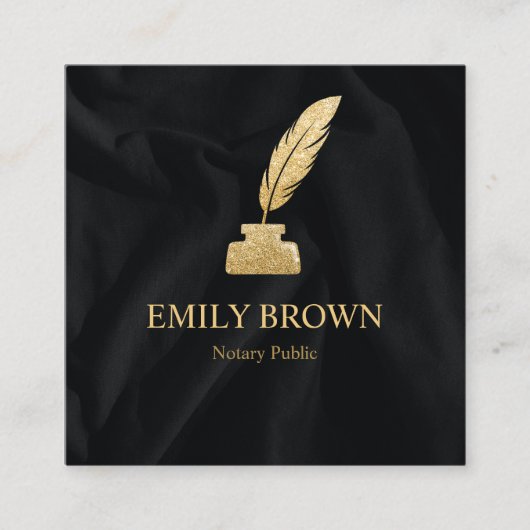四角クイル公証人ローン署名エージェントブラック金ゴールド スクエア名刺 (正面)