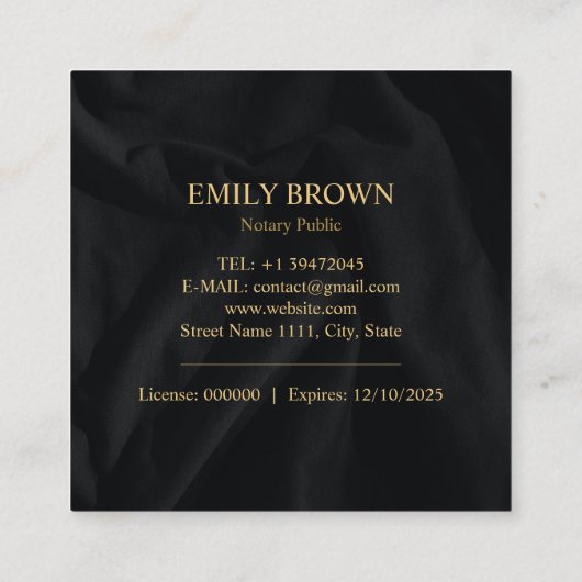 四角クイル公証人ローン署名エージェントブラック金ゴールド スクエア名刺 (裏面)