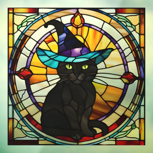 四角ステンドグラス黒猫ハロウィーンデコール ウィンドウサイン (シート3)
