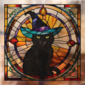 四角ステンドグラス黒猫ハロウィーンデコール ウィンドウサイン (シート2)